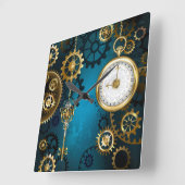 Türkisfarbener Steampun-Hintergrund mit Gänsen Quadratische Wanduhr (Winkel)