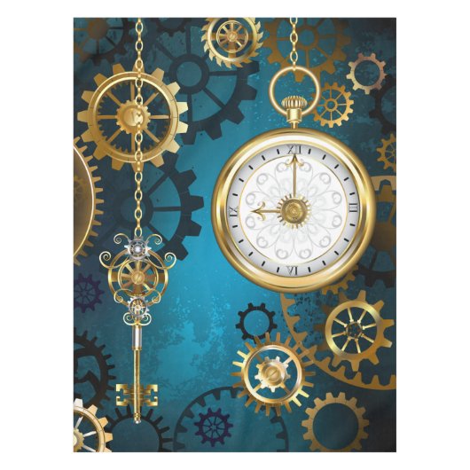 Türkisfarbener Steampun-Hintergrund mit Gänsen Tischdecke (Vorderseite)