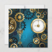 Türkisfarbener Steampunk mit Gears Magneteinladung (Vorderseite)