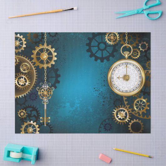 Türkisfarbener Steampunk mit Gears Seidenpapier (Basteln)