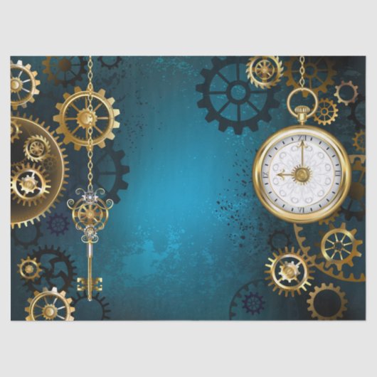 Türkisfarbener Steampunk mit Gears Seidenpapier (Vorderseite)