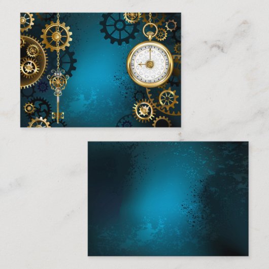 Türkisfarbener Steampunk mit Gears Telefonnummerkarte (Vorne/Hinten)