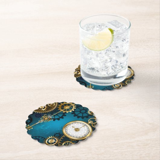 Türkisfarbener Steampunk mit Gears Untersetzer (Vor Ort)