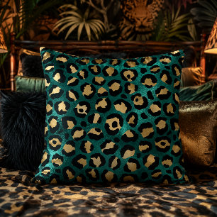 Türkisfarbener und goldener Leopardenprint Tiermus Kissen