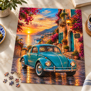 Türkisfarbener Vintage-Käfer Mittelmeer-Sonnenunte Puzzle