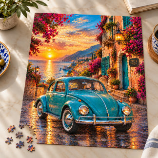 Türkisfarbener Vintage-Käfer Mittelmeer-Sonnenunte Puzzle