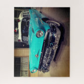 Türkisfarbener Vintager Polizeiwagen Alte Schule Puzzle (Vertikal)