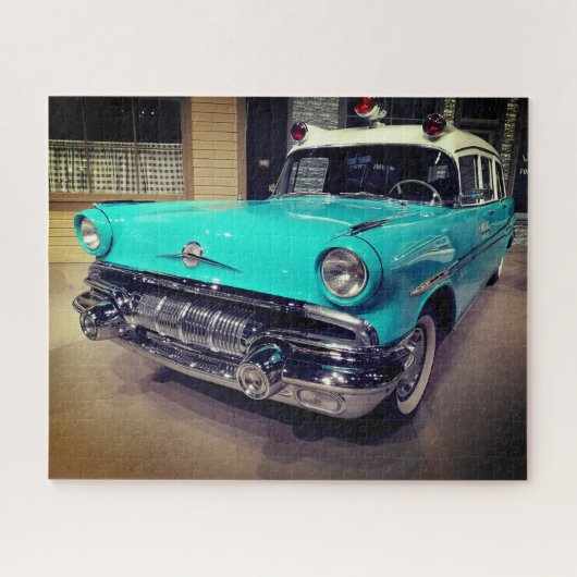 Türkisfarbener Vintager Polizeiwagen Alte Schule Puzzle (Horizontal)