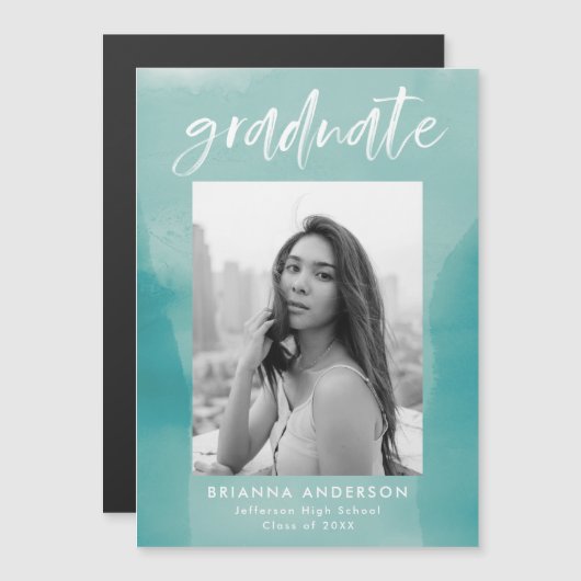 Türkisfarbener Wash Foto Abschluss Magneteinladung (Vorne/Hinten)