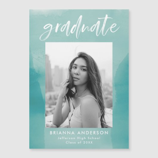 Türkisfarbener Wash Foto Abschluss Magneteinladung (Vorderseite)