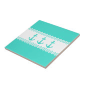 Türkisfarbener weißer Streifen Anchor Nautic Fliese (Seite)