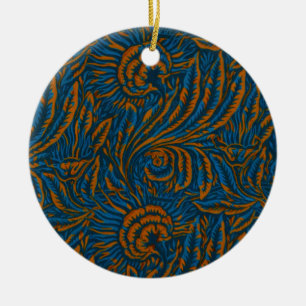 Türkisfarbener William-Morris-Stil-Akanthus-Blatt Keramik Ornament