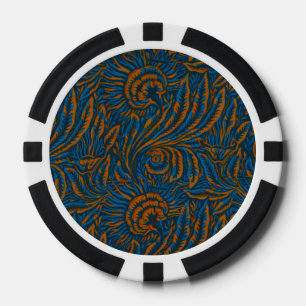 Türkisfarbener William Morris Stil Akanthusblatt B Pokerchips