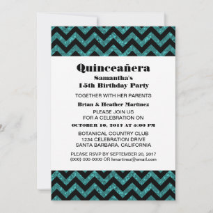 Türkisfarbener Zickzack Glitzer Quinceañera Party  Einladung