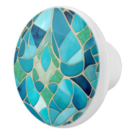 Türkisfarbenes Abstraktes Mosaik Art Déco Kabinett Keramikknauf