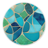 Türkisfarbenes Abstraktes Mosaik Art Déco Keramikknauf (Vorderseite)