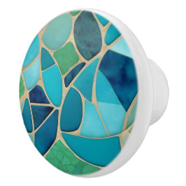 Türkisfarbenes Abstraktes Mosaik Art Déco Keramikknauf