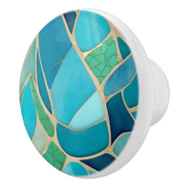 Türkisfarbenes Abstraktes Mosaik Art-Déco-Schublad Keramikknauf