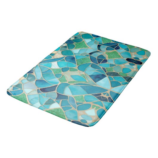 Türkisfarbenes Abstraktes Mosaik Badematte (Schrägansicht)