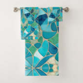 Türkisfarbenes Abstraktes Mosaik Badhandtuch Set (Insitu)