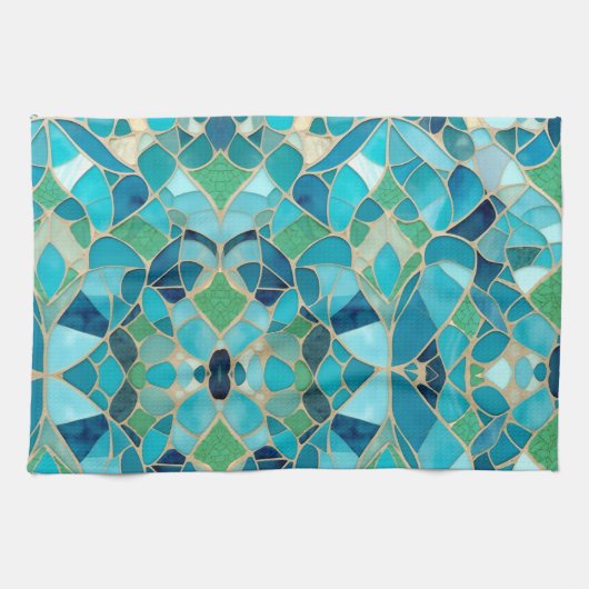 Türkisfarbenes Abstraktes Mosaik Geschirrtuch (Horizontal)