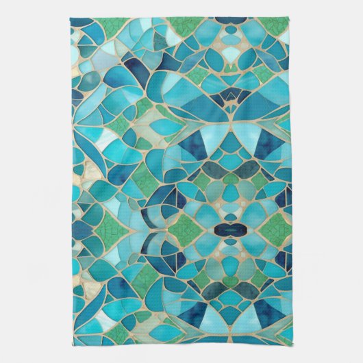Türkisfarbenes Abstraktes Mosaik Geschirrtuch (Vertikal)