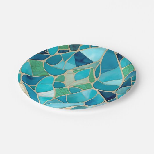 Türkisfarbenes Abstraktes Mosaik im Art-Déco-Stil Pappteller (Schrägansicht)