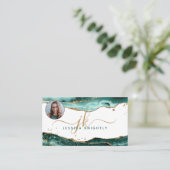 Türkisfarbenes Agate Gold Glitzer Monogram Foto Visitenkarte (Stehend Vorderseite)