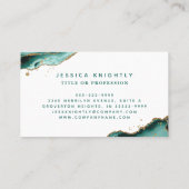 Türkisfarbenes Agate Gold Glitzer Monogram Foto Visitenkarte (Rückseite)