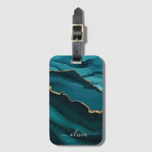 Türkisfarbenes Aqua Blau Grün Achat Geode Gold Mon Gepäckanhänger