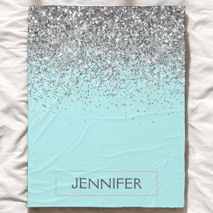 Türkisfarbenes Aqua Blau Silber Glitter Mädchen Mo Fleecedecke
