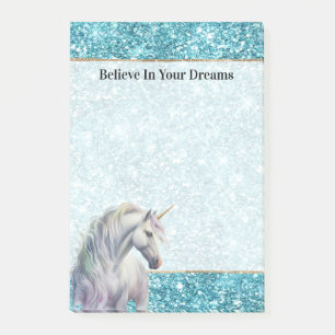 Türkisfarbenes Aqua Glitz Glitter Einhorn Post-it Klebezettel