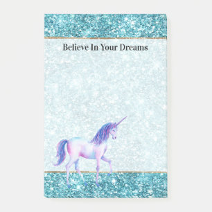Türkisfarbenes Aqua Glitz Glitter Lila Einhorn Post-it Klebezettel