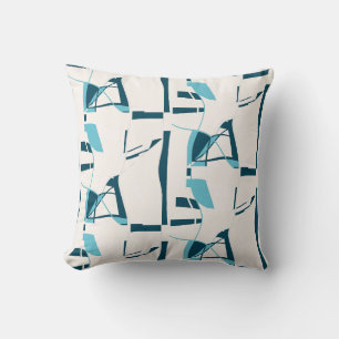 Türkisfarbenes Aqua Wirbellinien-Print auf Off-Whi Kissen