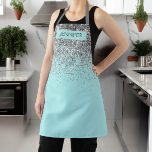 Türkisfarbenes Aquablaues Glitter Girly Monogramm Schürze
