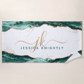 Türkisfarbenes Aquamarines Agate Gold Glitzer Mono Strandtuch (Vorderseite)