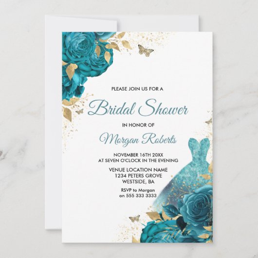 Türkisfarbenes Aquamarines Brautparty Einladung (Vorderseite)