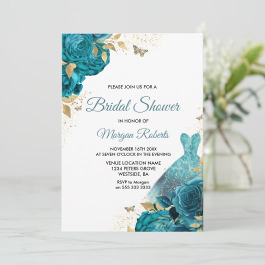 Türkisfarbenes Aquamarines Brautparty Einladung (Stehend Vorderseite)