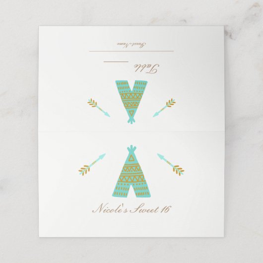 Türkisfarbenes Aquamarines Gold Tepee Party Place Platzkarte (Außenseite Aufgefaltet)
