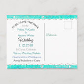 Türkisfarbenes Aquamarines graues Holz Save the Da Ankündigungspostkarte (Rückseite)