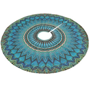 Türkisfarbenes Aquamarines Green Mandala Round-Sta Fleece Weihnachtsbaumdecke