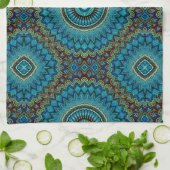 Türkisfarbenes Aquamarines Green Mandala Round-Sta Geschirrtuch (Gefaltet)