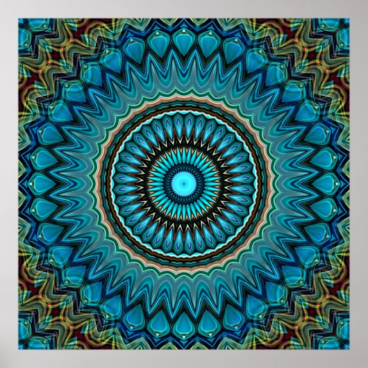 Türkisfarbenes Aquamarines Green Mandala Round-Sta Poster (Vorne)