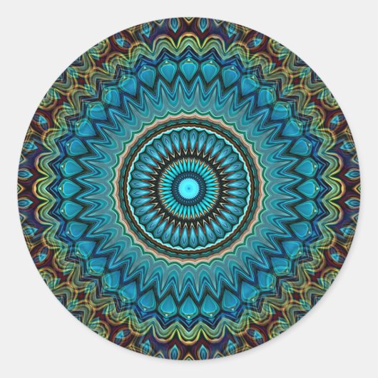 Türkisfarbenes Aquamarines Green Mandala Round-Sta Runder Aufkleber (Vorderseite)