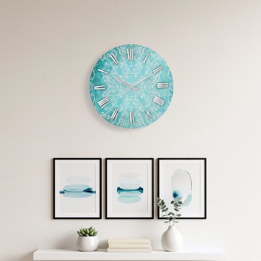 Türkisfarbenes Aquamarines klassisches Barock Eleg Große Wanduhr