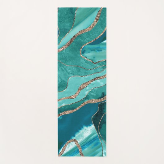 Türkisfarbenes Aquamarines Marmor Agate Gold Glitz Yogamatte (Vorderseite)