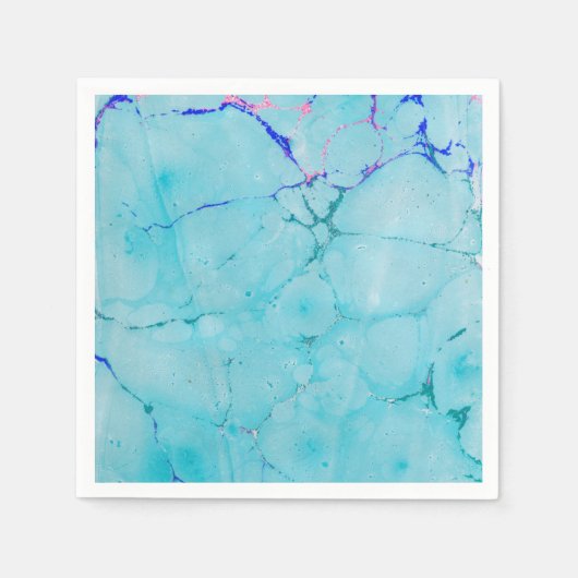 Türkisfarbenes Aquamarines Marmorgemälde Abstrakte Serviette (Vorderseite)