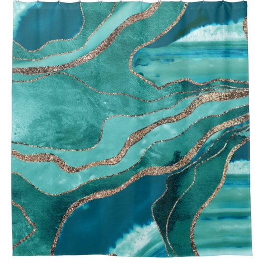 Türkisfarbenes Aquamarines Marmorglas Agate Gold G Duschvorhang (Vorderseite)