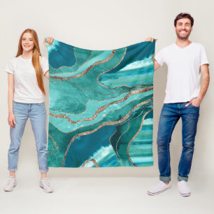 Türkisfarbenes Aquamarines Marmorglas Agate Gold G Fleecedecke