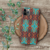 Türkisfarbenes Aquamarines Orange Red Tribal Mosai iPhone Hülle